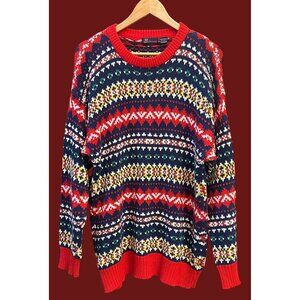 Vintage Smith-Forester 80s Colorful  Fair Isle  Sweater Red Blue XL Hong Kong
